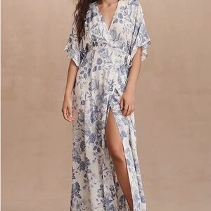 Reformation Blue Floral Wrap Maxi Dress